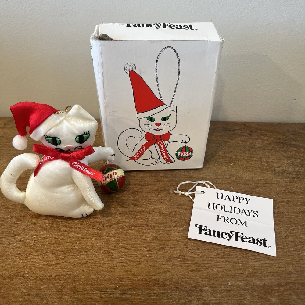VTG 1992 Fancy Feast Christmas Cat Ornament by Russ Berrie w/ Box & Tag Holiday - Picture 1 of 12
